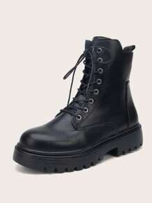 Women's Autumn/Winter New Black Boots, Thick Sole Round Toe Lace-Up ...