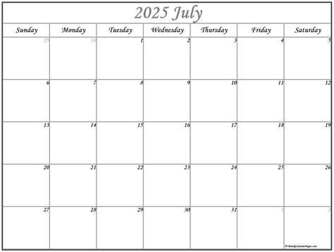 Printable July 2025 Calendar