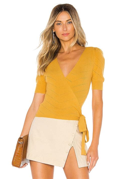 MAJORELLE Ginette Wrap Sweater in Mustard | REVOLVE
