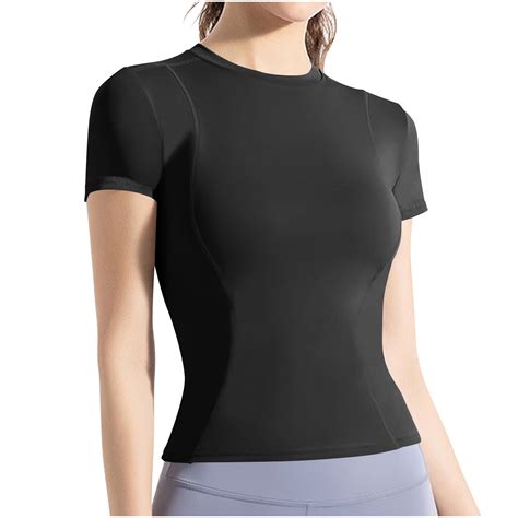 Women Workout Shirts Athletic Compression Tee Slim Fit Yoga Gym Basic ...