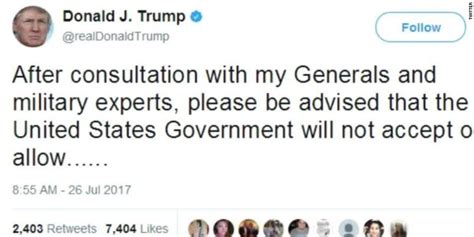 Trump bars transgender individuals from US armed forces