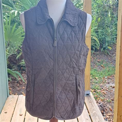 LL Bean Quilted Vest Womens S Brown Full Zip Pockets Hiking | eBay