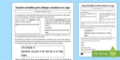 Using Variables to Draw Stairs in Logo Worksheet English/Spanish