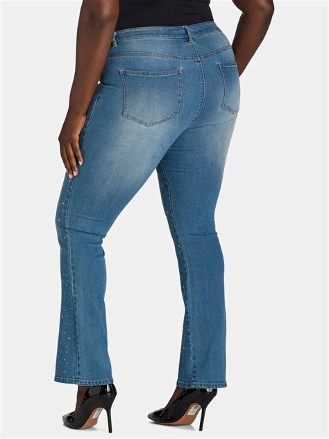 Madden NYC Women’s and Women’s Plus Bootcut Rhinestone Jeans, 32 ...