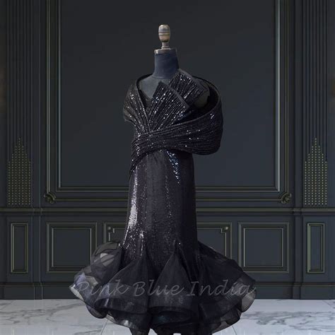 Fantastic Black Fish Cut Designer Girls Gown