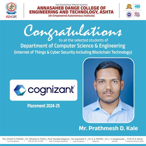 Congratulations for Campus Selection in "Cognizant" 2024-25 batch