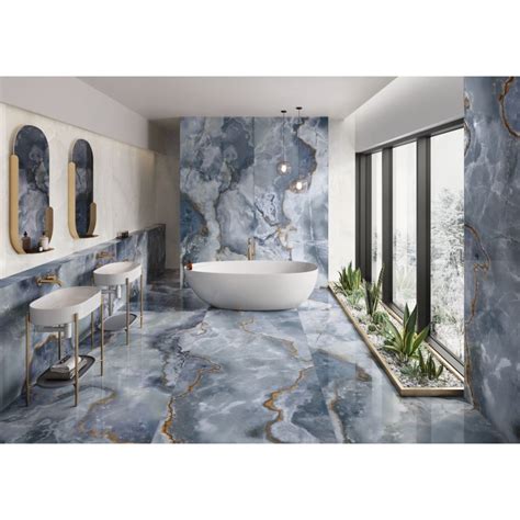 Marble Effect Italian Onyx Blue Natural Porcelain Wall & Floor Tile