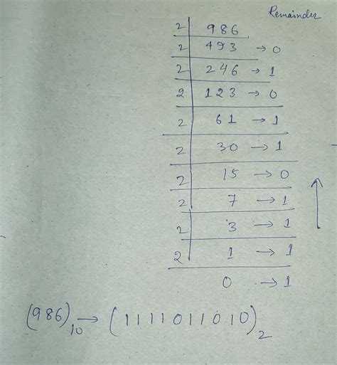 convert the following decimal number into binary numbers i.e 986 ...