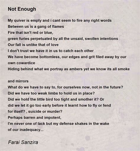 Not Enough by Farai Sanzira - Not Enough Poem