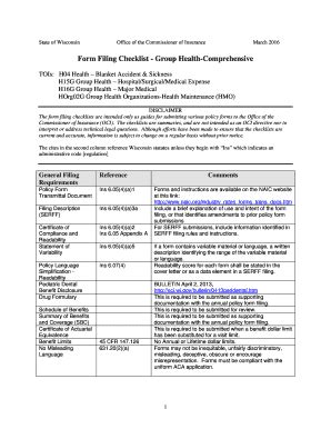 Fillable Online oci wi Form Filing Checklist - Group Health ...