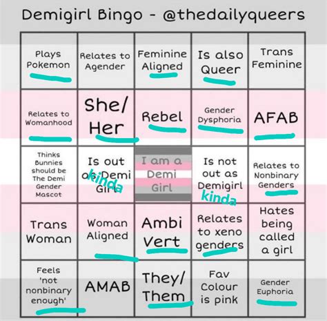 Demigirl bingo! : r/DemiGirl