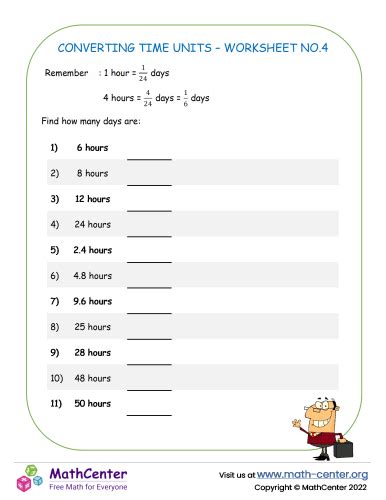 Converting time units – Worksheet No.4 | Worksheets | Math Center