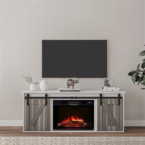 Buy CLIKUUTORY Antique White Fireplace TV Stand with Sliding Barn Doors ...