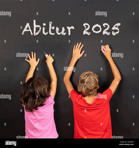 girl and boy writing on a blackboard, german text abitur 2025, in english high school 2025 Stock ...