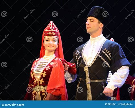 Ossetians in Traditional Dress Dancing Folk Mountain Dance. Editorial ...