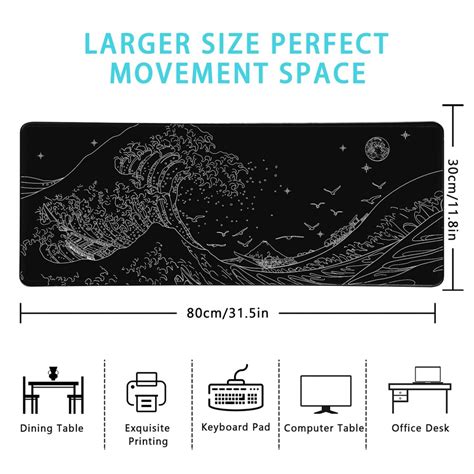 Black-White Gaming Laptop Mouse Pad,Sea Wave Big Mice Pads PC Keyboard ...