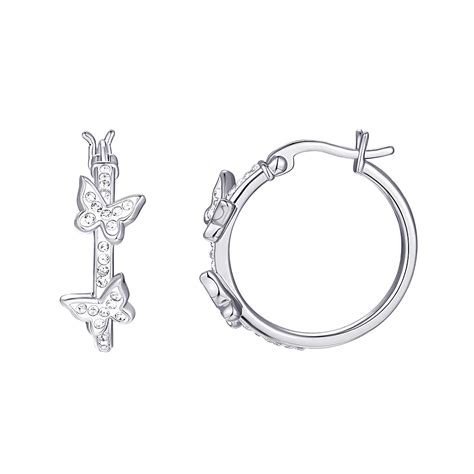 Chrystina Silver Plated Crystal Butterfly Hoop Earrings