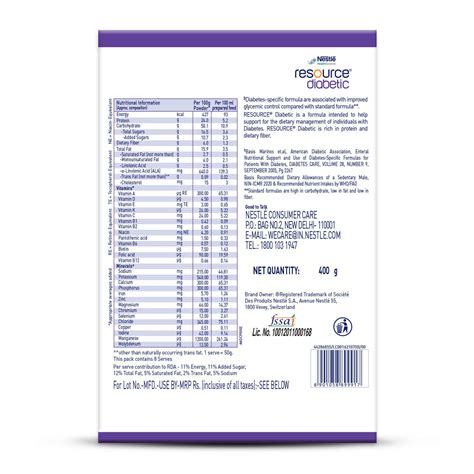 Buy NESTLE RESOURCE DIABETIC VANILLA FLAVOUR PROTEIN POWDER BOX OF 400G ...