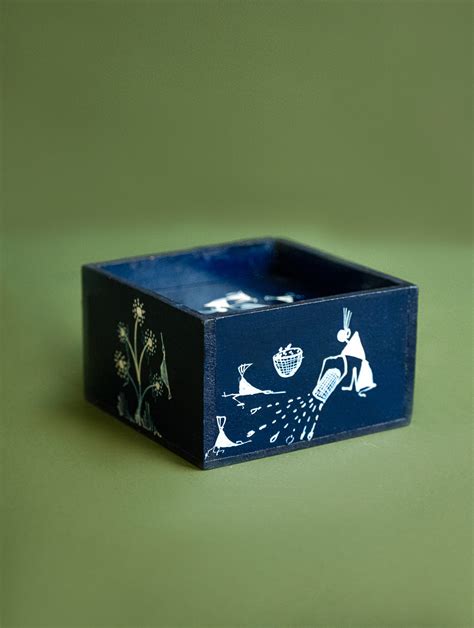 Buy Warli Art Wooden Coaster Set with Box (Set of 6) - Deep Blue Folk ...