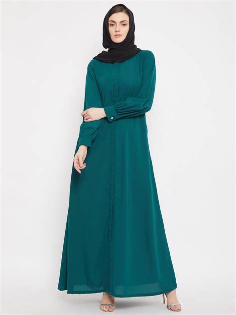 Nabia Green Front Open Abaya with Georgette Scarf.