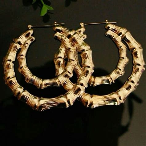 Bamboo Oversized Bamboo Hoop Earrings for Women (Gold) | Chunky gold ...