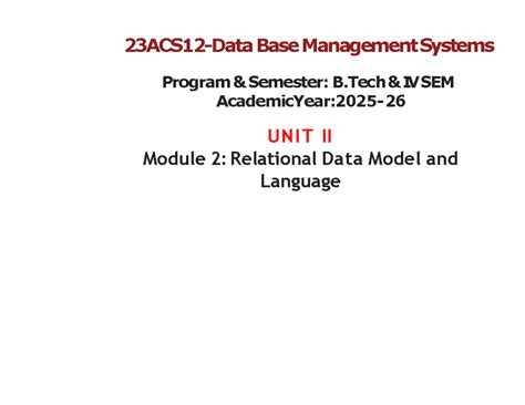 DBMS B.Tech IVSEM: Unit II Notes on Relational Data Model - Studocu