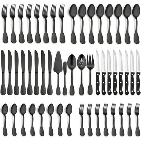 LSTUSA 53-Piece Matte Black Silverware Flatware Set With Steak Knives ...