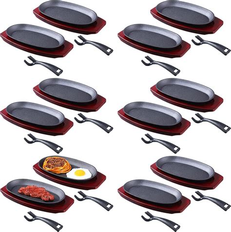 Amazon.com: 12 Pieces Oval Cast Iron Fajita Skillet Pan Set Small ...