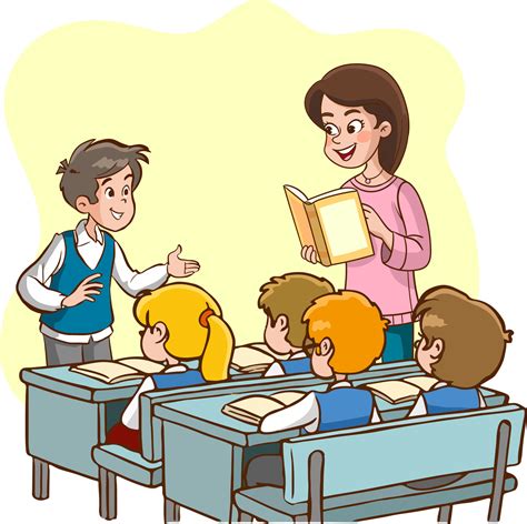 Student Studying In Classroom Cartoon