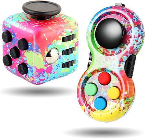Steemjoey 2Pcs Fidget Toy Cube Anti Stress Jouet, Fidget Pad 8 Function ...