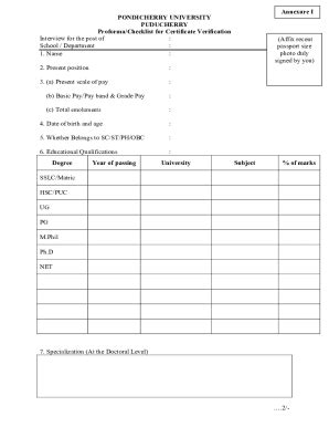 Fillable Online PONDICHERRY UNIVERSITY PUDUCHERRY Proforma/ ... Fax ...