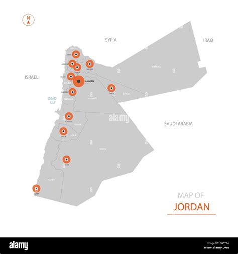 Stylized vector Jordan map showing big cities, capital Amman ...
