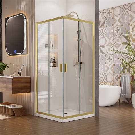 Sunrosa Corner Sliding Shower Enclosure 34" x 34" x 76", Tempered Glass ...