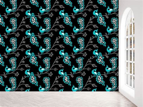 Blue and Black Peacock pattern wallpaper – Myindianthings