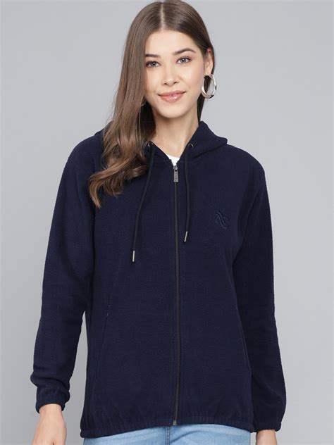 Buy ANTI CULTURE Women Navy Blue Hooded Sweatshirt - Sweatshirts for ...