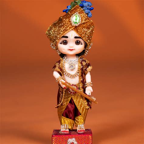 Baby Krishna with Flute - Golu Display Doll - Maroon & Gold - KF04152 ...