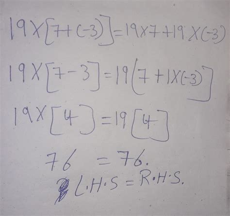 19x{7 (-3)}=19x7 19x(-3) verify the following - Brainly.in