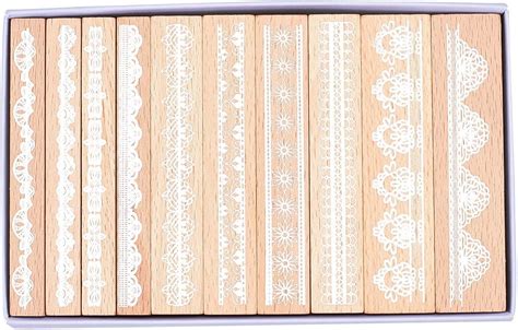 Oytra 10 Pcs Lace Style Wood Rubber Stamp for DIY Craft Letters Diary ...