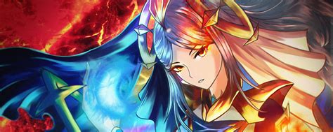 Download wallpaper 2560x1024 girl, magician, fireball, fantasy, anime ...