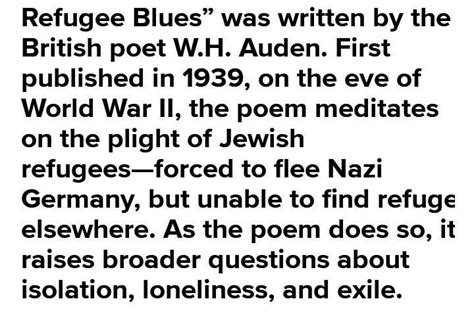 details summary of the poem the refugee blues by WH Auden - Brainly.in