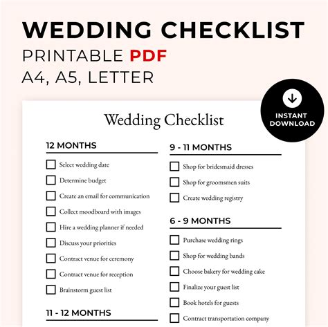Image result for Downloadable Printable Wedding Checklist
