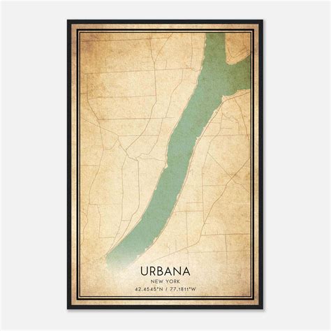 Vintage Urbana New York Map Poster, Urbana NY City Road Wall Art Print - Custom Maps & Posters