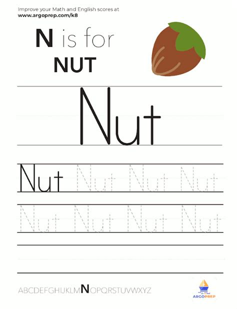 Trace the word "Nut" - ArgoPrep - Worksheets Library