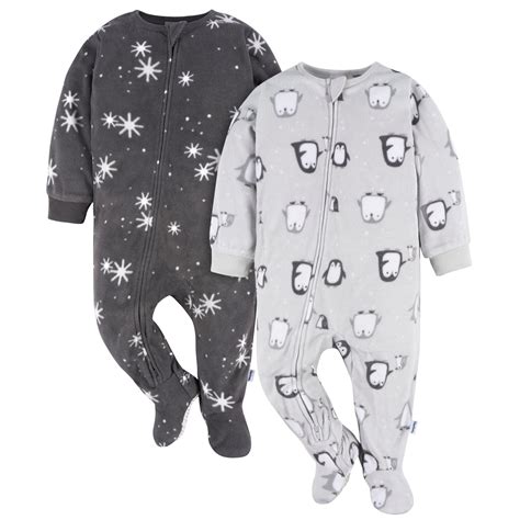 2-Pack Baby & Toddler Neutral Grey Penguins Fleece Pajamas – Gerber ...