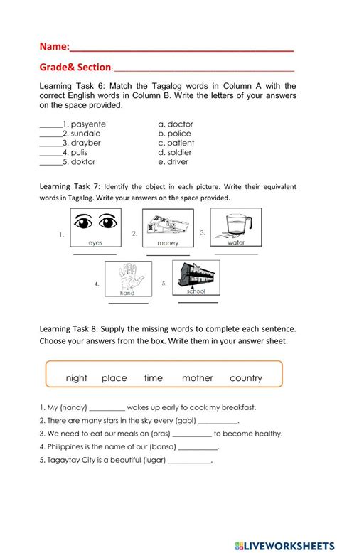 Image result for Tagalog Words Worksheet
