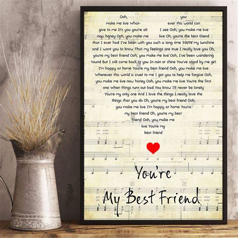 You're My Best Friend Lyrics Song Poster Heart Shape | Etsy