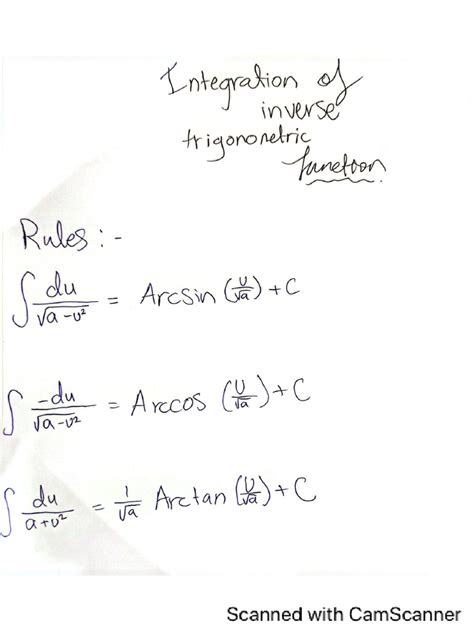 Image result for Inverse Trig Integrals