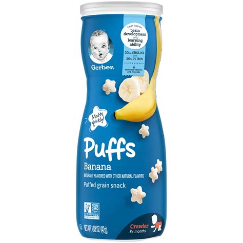 Gerber Puffs Stage 3 Baby Cereal Snacks Banana, 1.48 oz, Canister ...