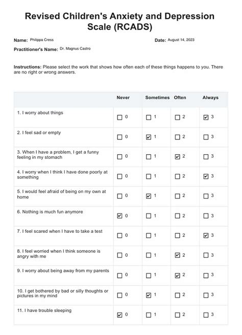 Printable Scared Assessment