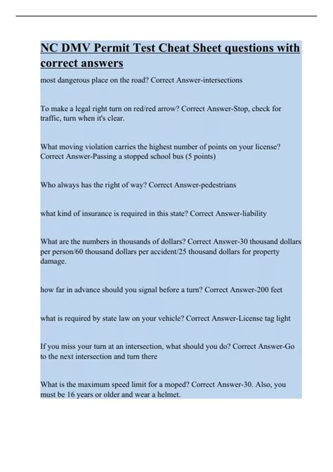 Nc Permit Test Answers Printable California Dmv Practice Tes